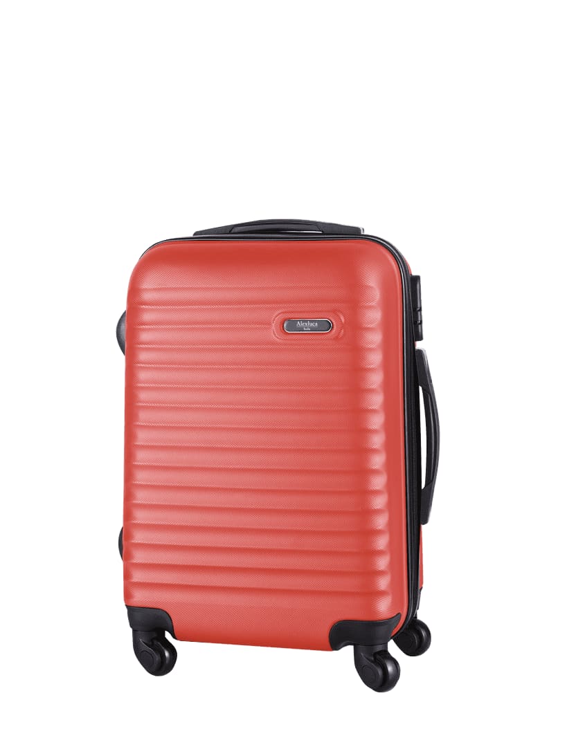 A wheeled bag in vibrant orange with a ribbed design and black accents, featuring a handle and four wheels for mobility. Rumax Trolley - Image 1