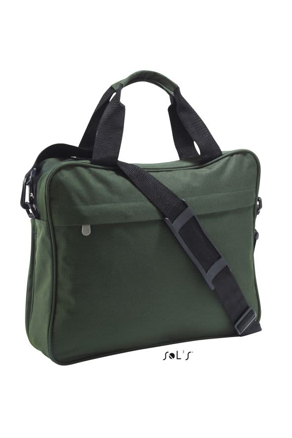 A green briefcase made of 600D polyester, featuring dual handles and an adjustable shoulder strap. CORPORATE 600D POLYESTER BRIEFCASE - Image 1