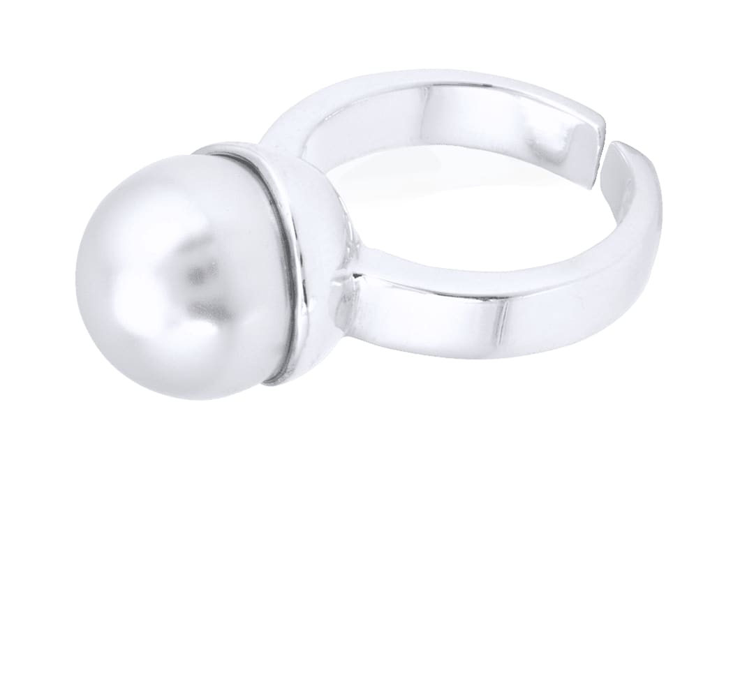 A silver adjustable ring featuring a smooth spherical design, set on an open band. Tegux Adjustable Ring - Image 1