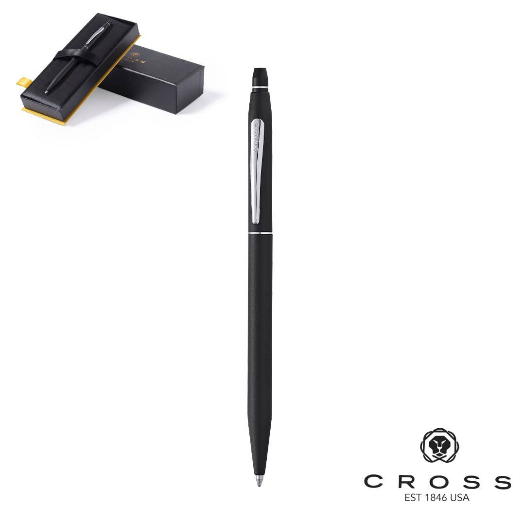 A classic black metal pen with a silver clip, presented in a box with a logo. Classic Click Pen - Image 1