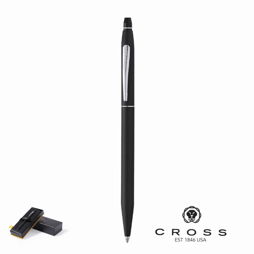 A black pen with a silver clip, accompanied by a black and gold box. The pen features a logo. Classic Click - Image 1