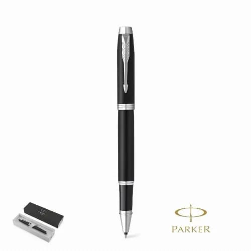 A black pen with silver accents, presented alongside a black box. The item features branding. IM Essential - Image 1