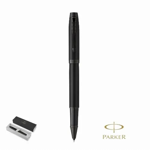 A black pen with a sleek design, positioned next to a box containing additional ink refills. IM Achromatic - Image 1