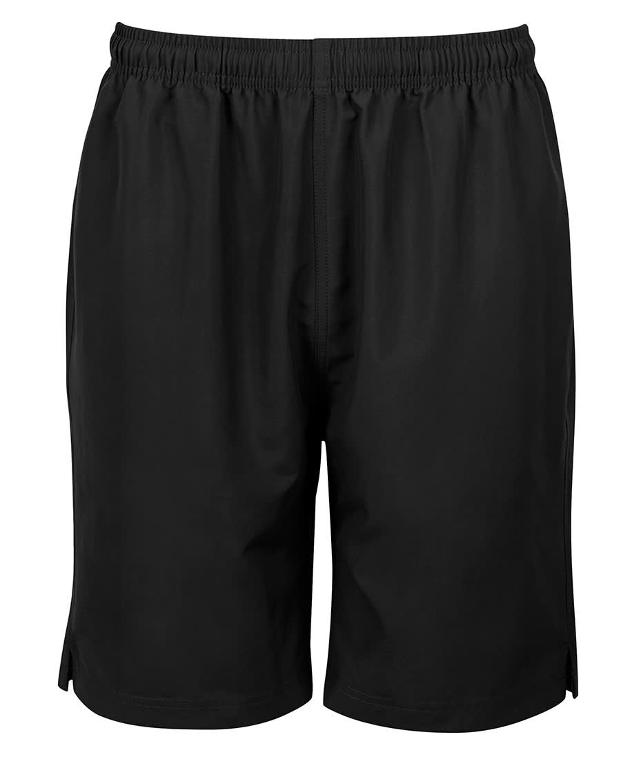 Black sports shorts with an elastic waistband and side slits, featuring a logo on the front. Podium - Image 1