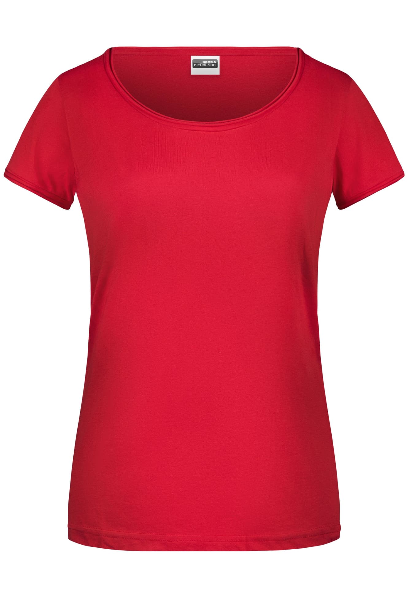 A red ladies' T-shirt with short sleeves and a round neckline, featuring a logo. Ladies-T - Image 1
