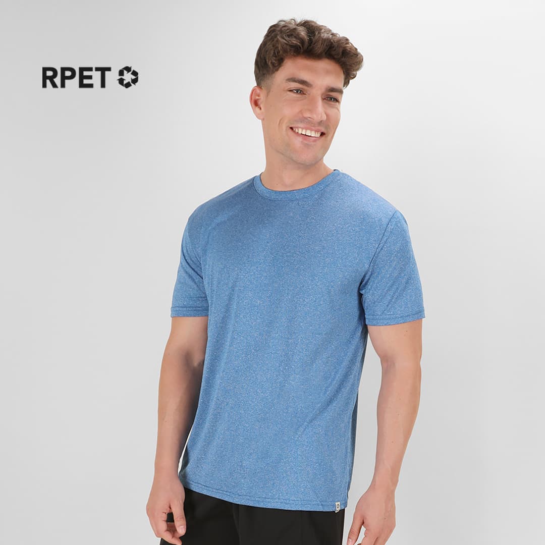 A blue adult T-shirt with short sleeves, featuring a logo on the upper left. Rits Adult T-Shirt - Image 1