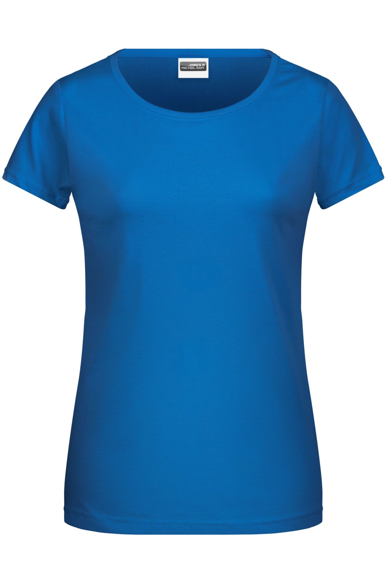 A blue women's t-shirt with a scoop neckline and short sleeves, featuring a logo. Ladies Basic-T - Image 1