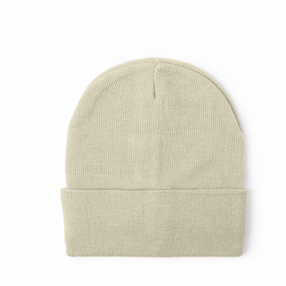 A light beige beanie hat with a rolled cuff, made from a soft, knitted material. Lana - Image 1