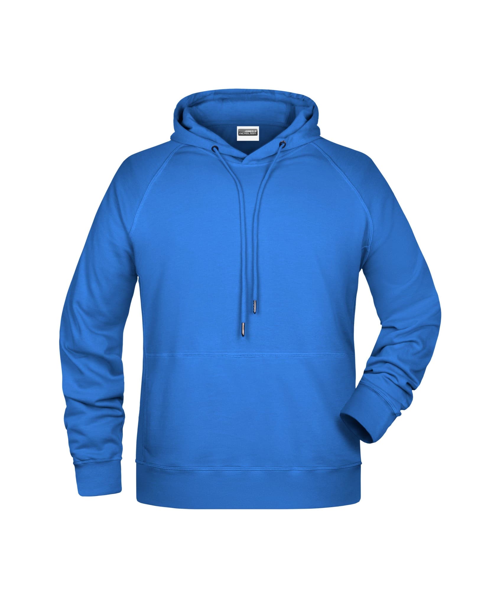 A blue men's hoodie with a front kangaroo pocket and drawstring hood, featuring a logo on the chest. Mens Hoodie - Image 1