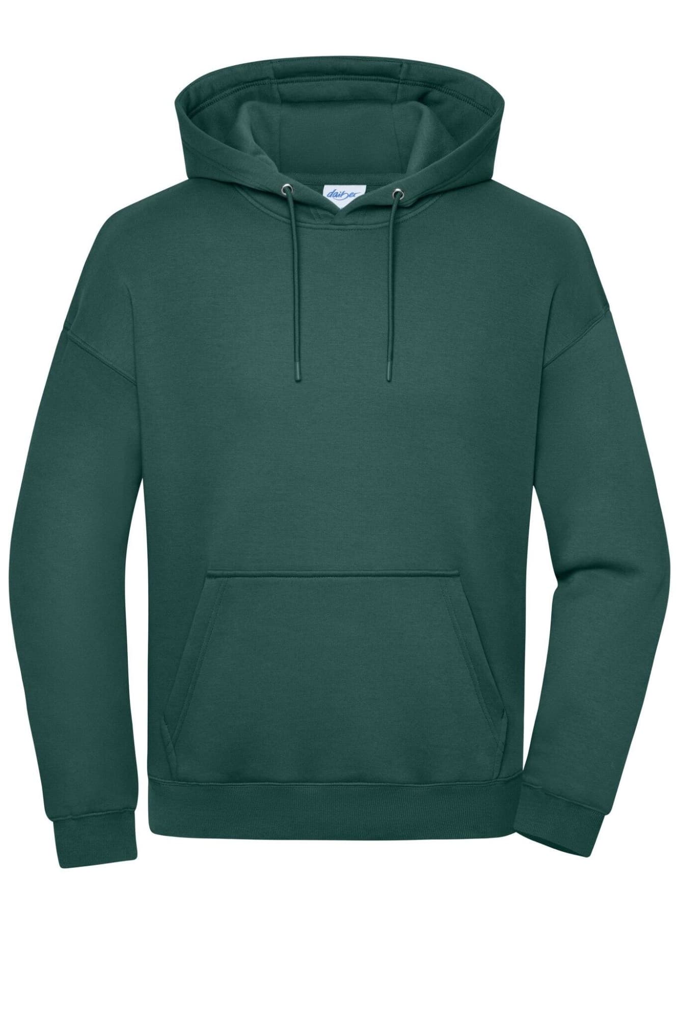 An oversized unisex hoody in deep green, featuring a front pocket and a drawstring hood. It has a logo. Oversized Sweat Hoody Unisex - Image 1