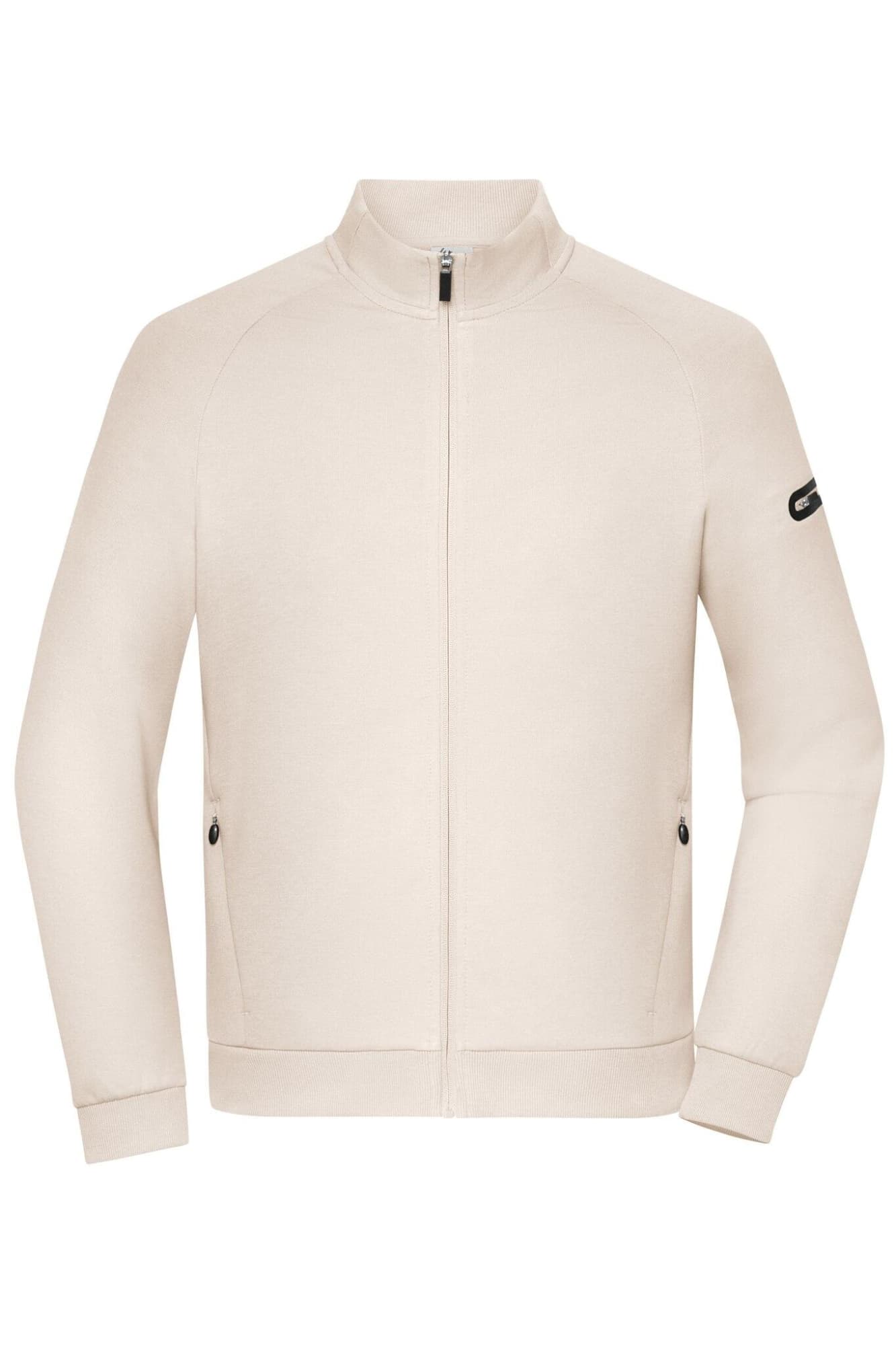 Men's zip jacket in light beige with side pockets and a logo on the sleeve. Suitable for casual wear. Mens Zip Jacket Interlock - Image 1
