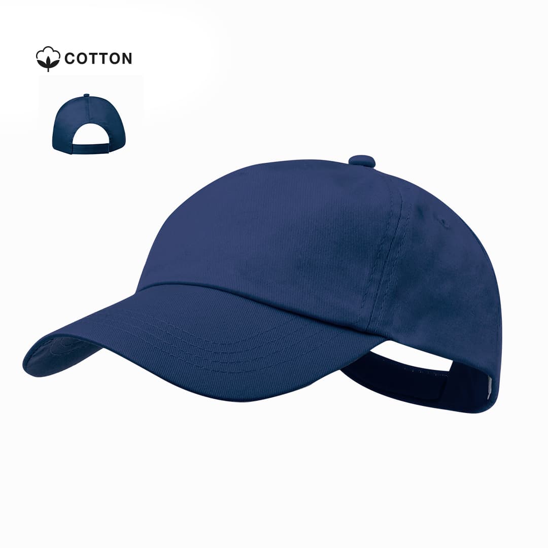 A navy blue cotton cap with a curved brim and an adjustable strap at the back, featuring a logo. Sport Cap - Image 1