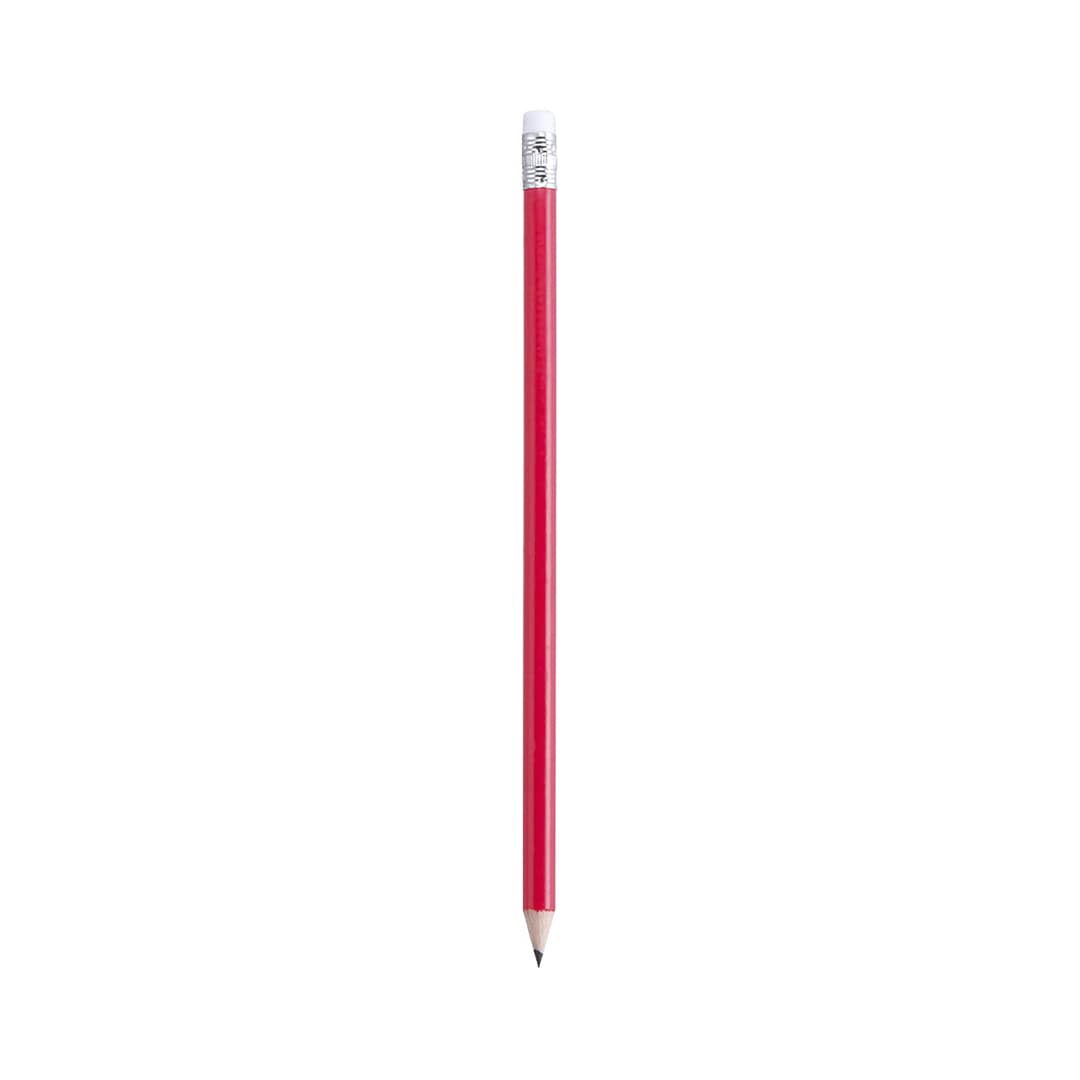 A red grey-lead pencil with a silver ferrule at the top and an unsharpened tip. It features a logo. Godiva Pencil - Image 1