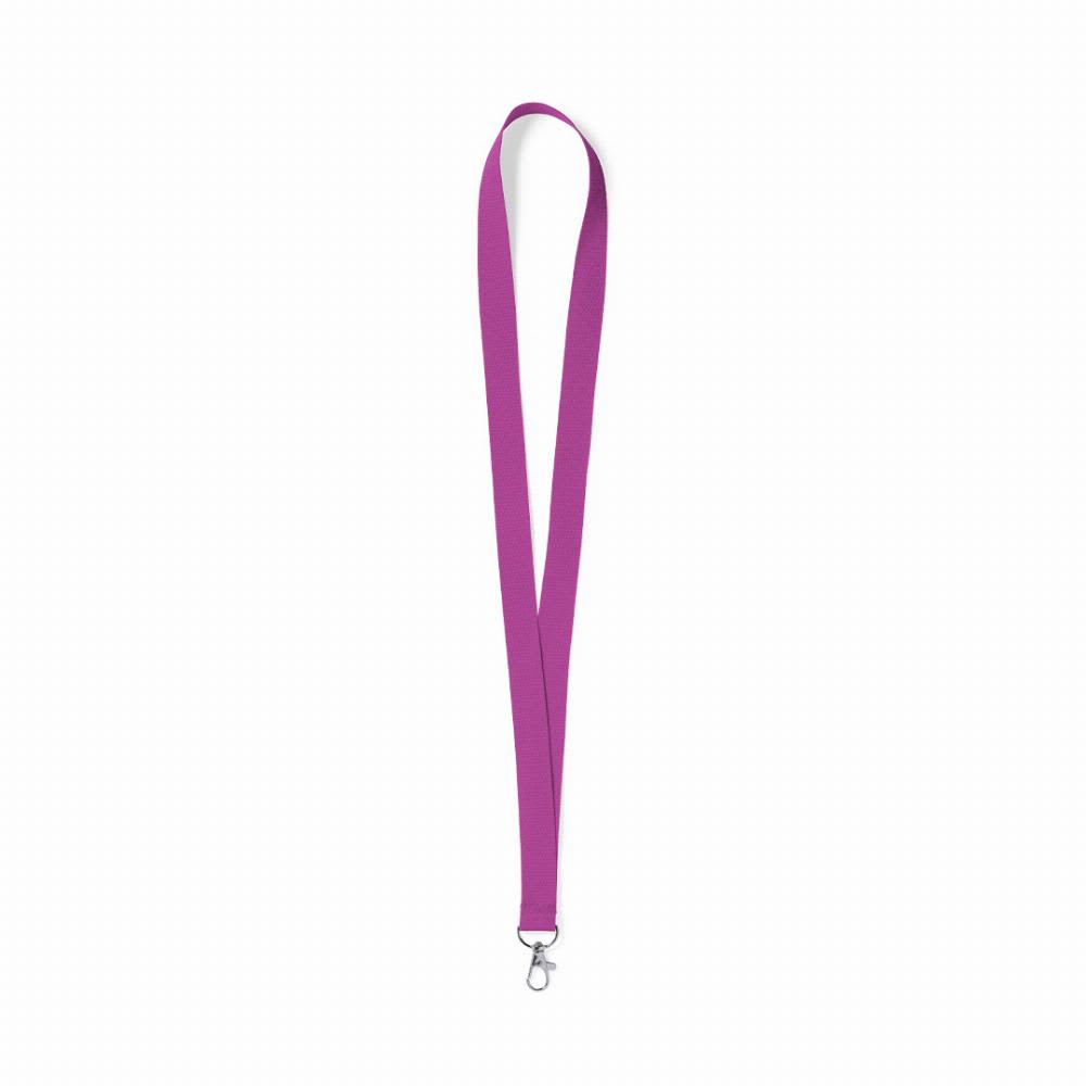 A purple lanyard with a metal clip at the bottom, featuring a smooth, flat design. Neck - Image 1