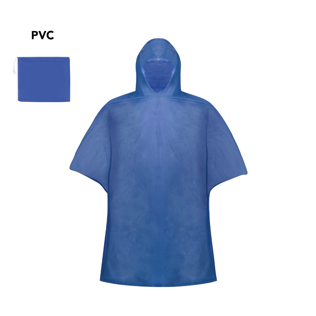 A blue Montello Raincoat poncho with a hood, alongside a compact storage pouch. The product features a logo. Montello Raincoat - Image 1