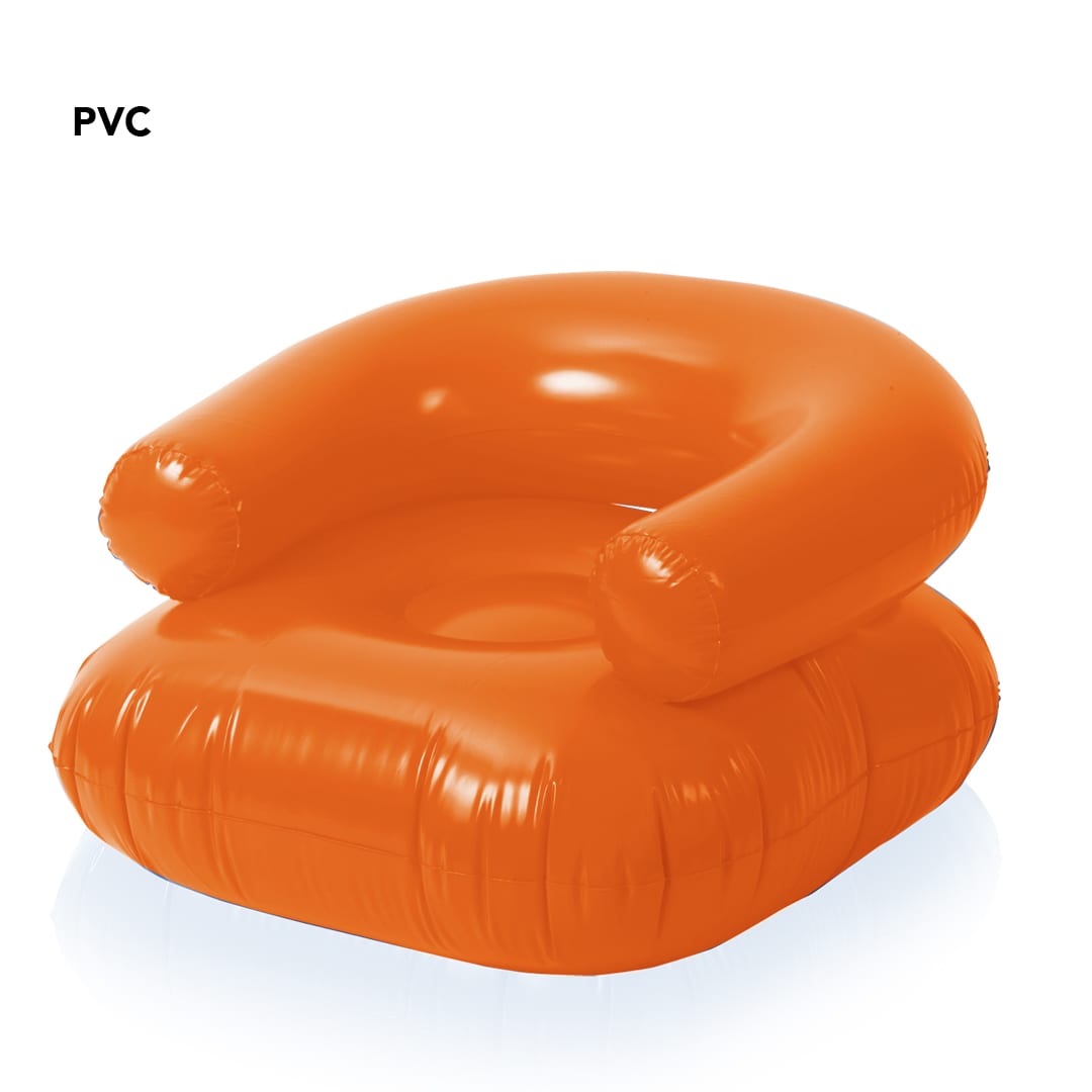 An orange inflatable armchair made of PVC, featuring thick armrests and a cushioned seat. Reset Armchair - Image 1