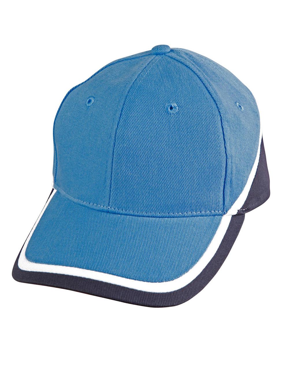 A cap featuring tri-colour design in blue, navy, and white with a logo on the front. Tri-color sue heavy brushed cotton cap - Image 1