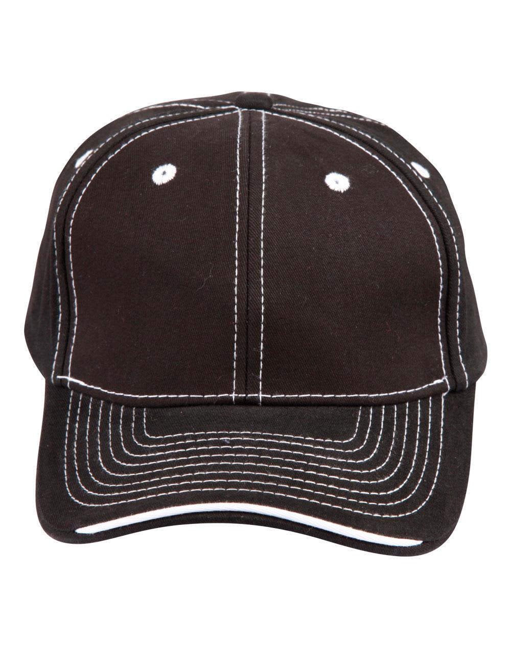 A blue cotton twill cap with contrast trim and a logo on the front. Features stitched detailing on the brim. Premium Cotton Twill Contrast Trim Cap - Image 1