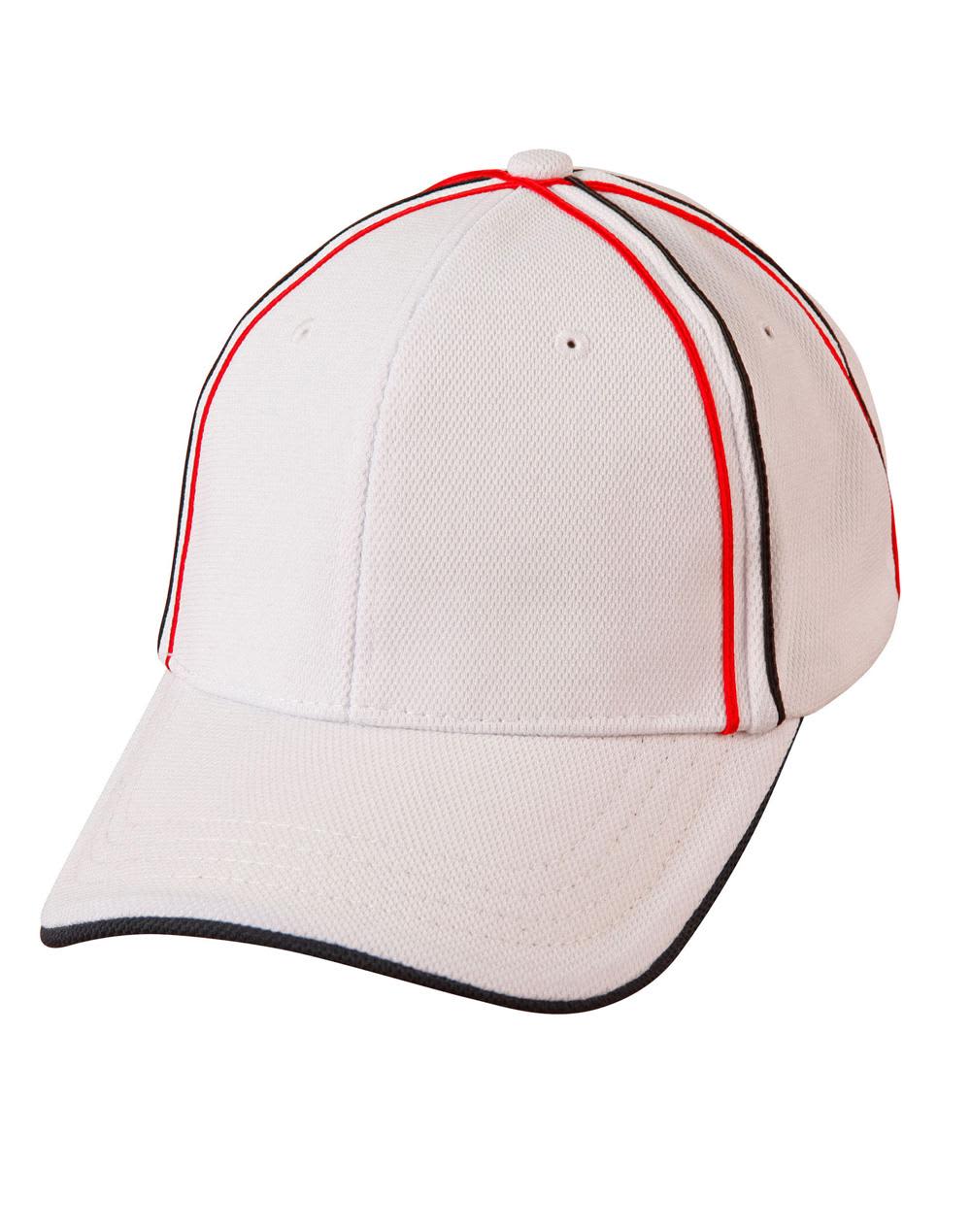 A tri-colour pique mesh structured cap featuring white, red, and black accents, with a logo present. Tri-color pique mesh structured cap - Image 1