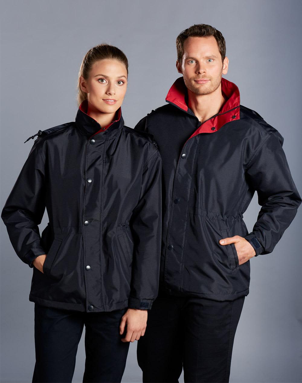 A black varsity jacket with a red collar, displayed on two models, featuring a logo on the chest. STADIUM, Contrast jacket - Image 1