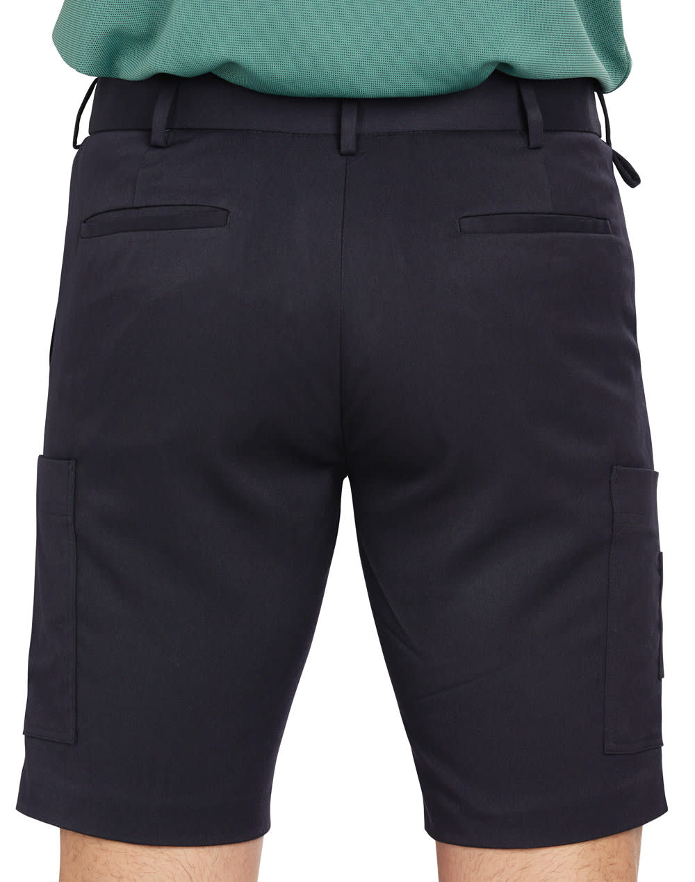 Men's utility cargo shorts in black, featuring two side pockets and two back pockets. Includes a logo on the waistband. Men's Utility Cargo Shorts - Image 1