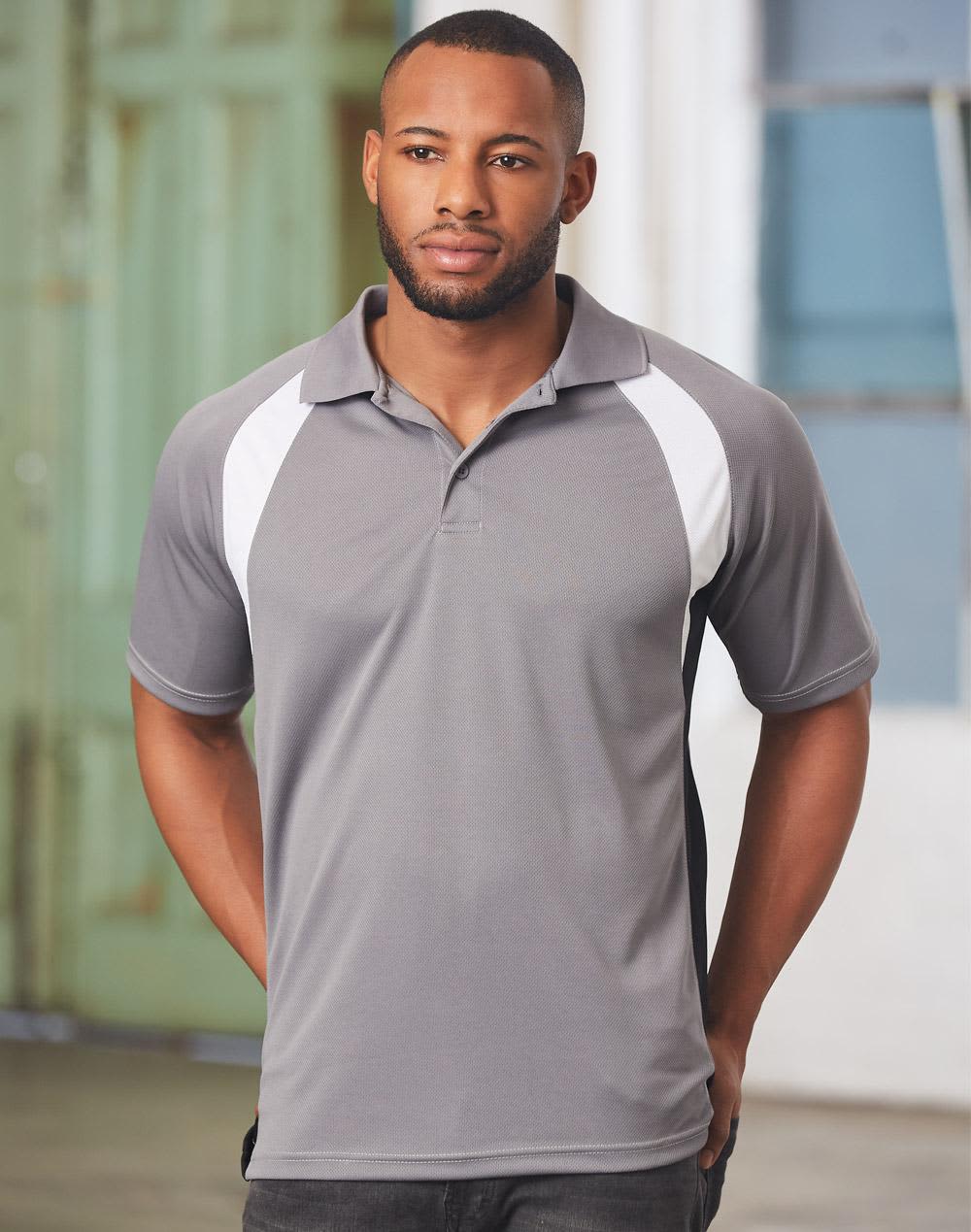 A men's polo shirt in grey with white and black accents, featuring a logo on the chest. Men's Cooldry Tri-colours - Image 1