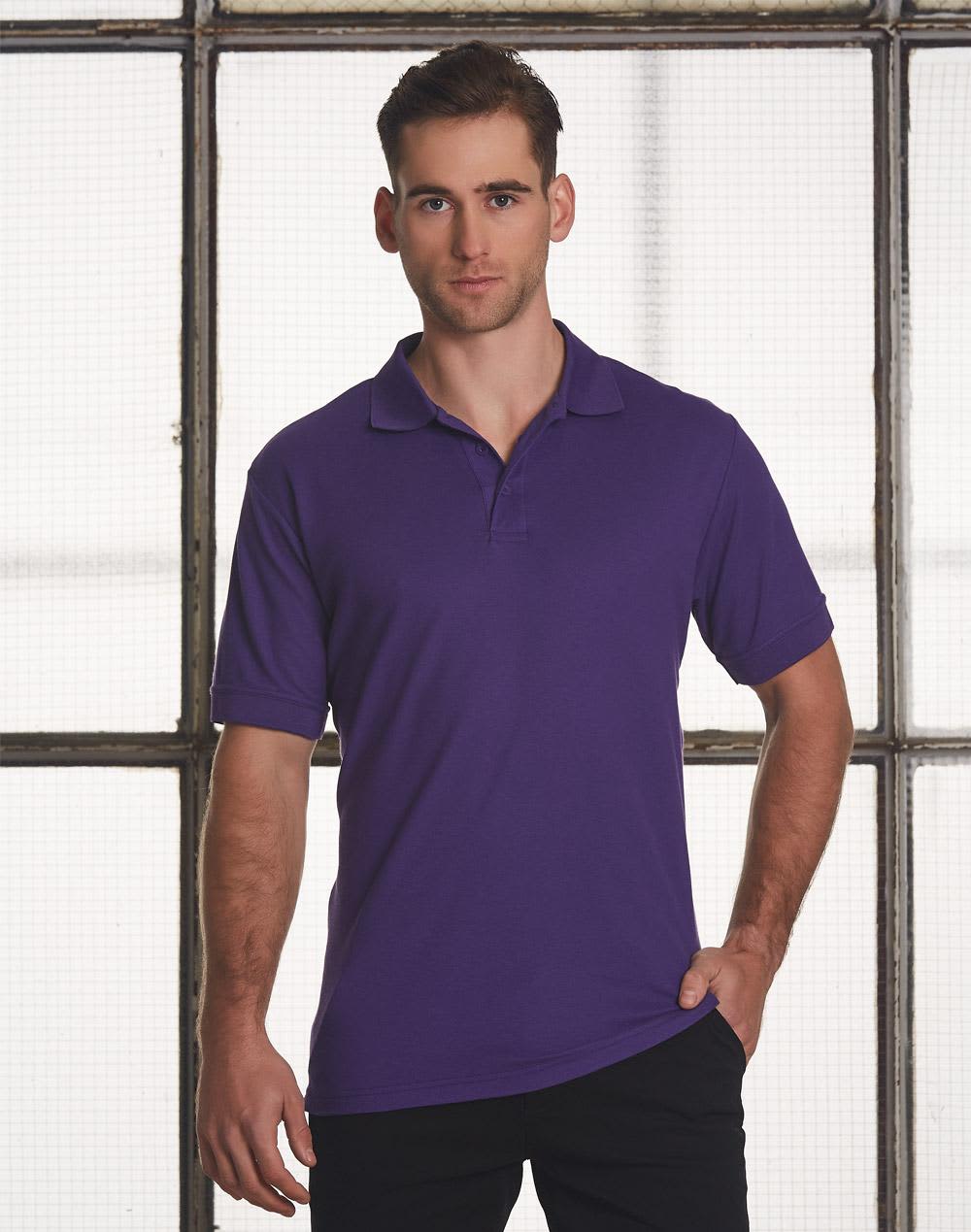 A purple men's polo shirt featuring short sleeves and a collar. The shirt has a logo on it. Men's Truedry Pique Polo - Image 1