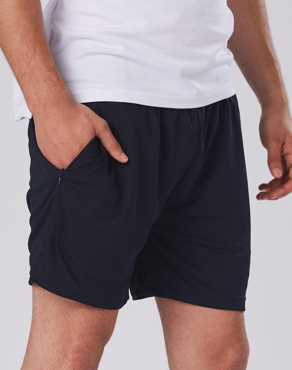 Adult cooldry sports shorts in black, featuring an elastic waistband and side pockets. Includes a branding logo. Adult cooldry sports shorts - Image 1