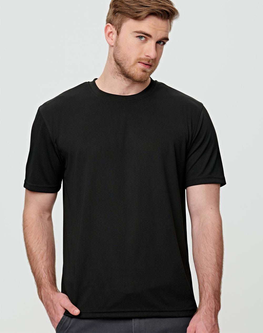 A black short sleeve tee for men, featuring a simple design and a logo on one side. Men's cooldry short sleeve tee - Image 1