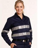 Ladies HiVis Cotton Drill Long Sleeves Work Shirt with 3M Reflective Taps