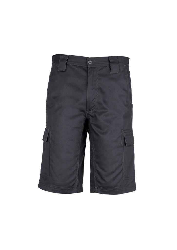 Men's midweight drill cargo shorts in black featuring side pockets and a waistband with belt loops. Mens Midweight Drill Cargo Short - Image 1