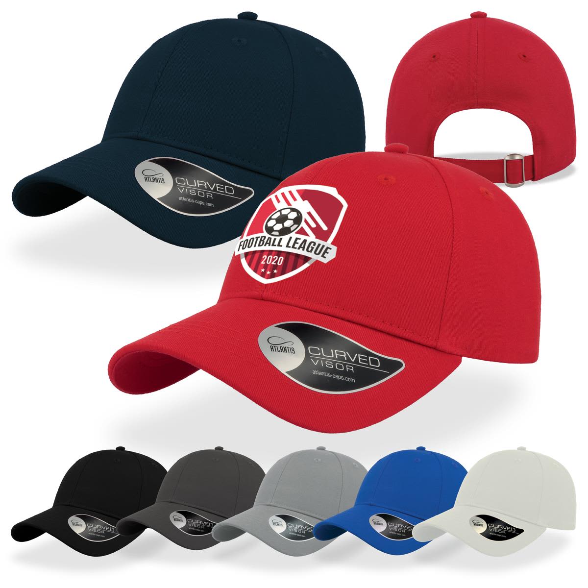 A collection of caps in various colours, featuring a curved visor and a logo on the front. Hit - Image 1