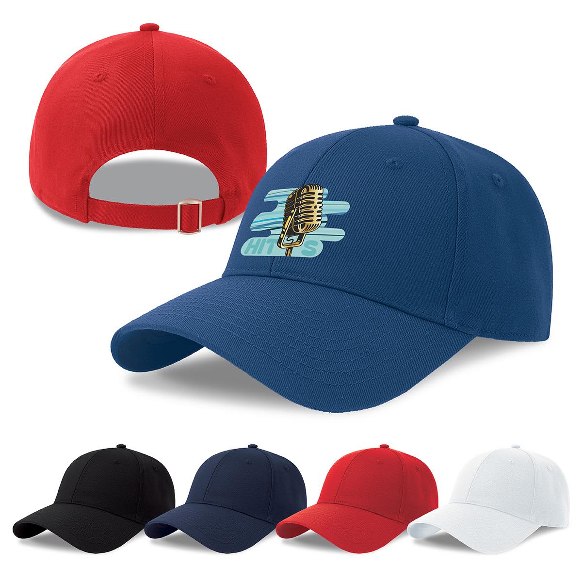 A collection of caps in red, blue, black, navy, and white, featuring a logo on the front of the blue cap. Hit-S Recycled/Organic Cotton - Image 1