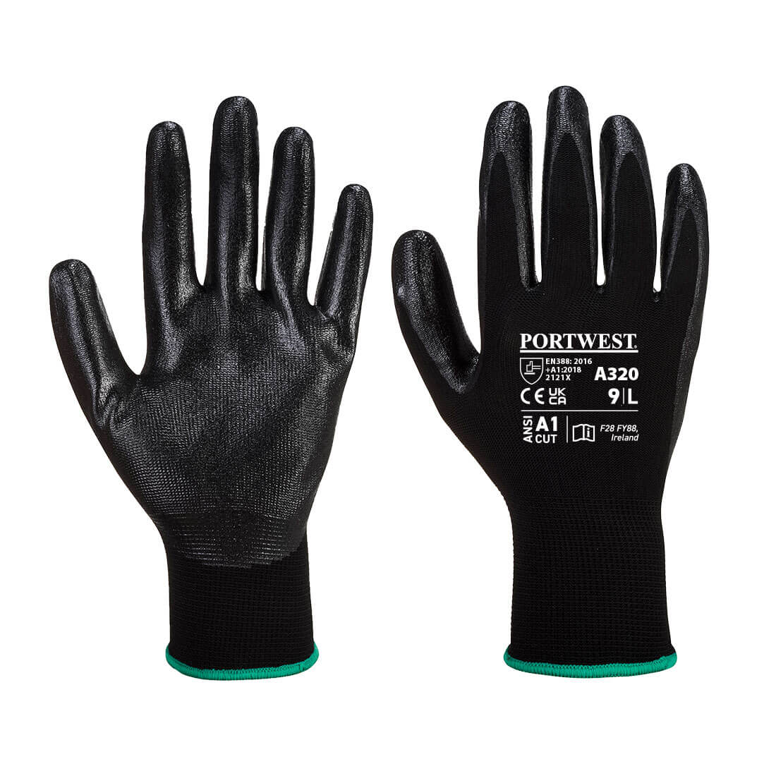 A pair of black Dexti-Grip gloves with textured palms and a breathable design, featuring a visible brand logo. Dexti-Grip Glove - Image 1