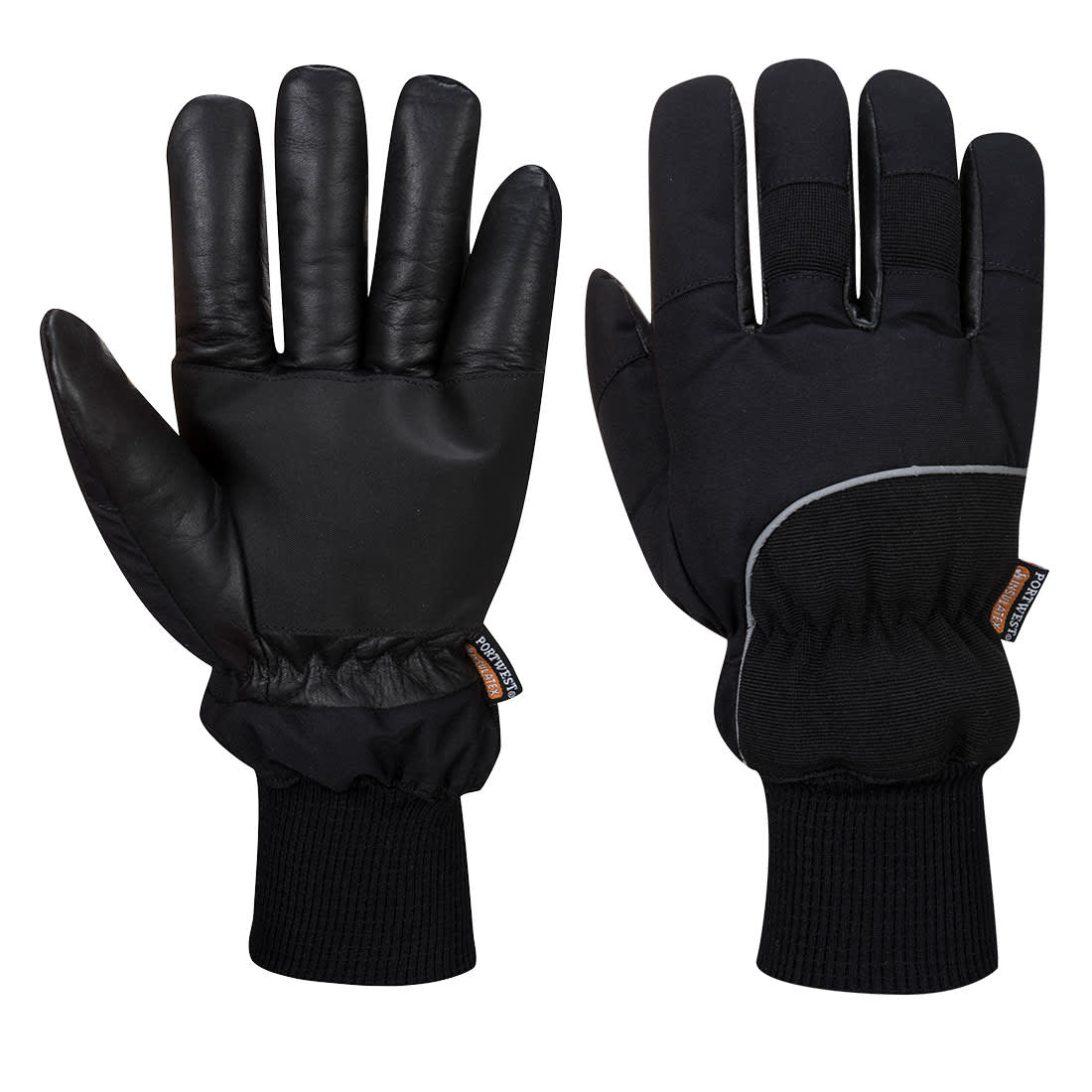 A pair of black gloves featuring a smooth exterior and elasticised cuffs for secure fit. Includes a brand logo. Apacha Cold Store Glove - Image 1