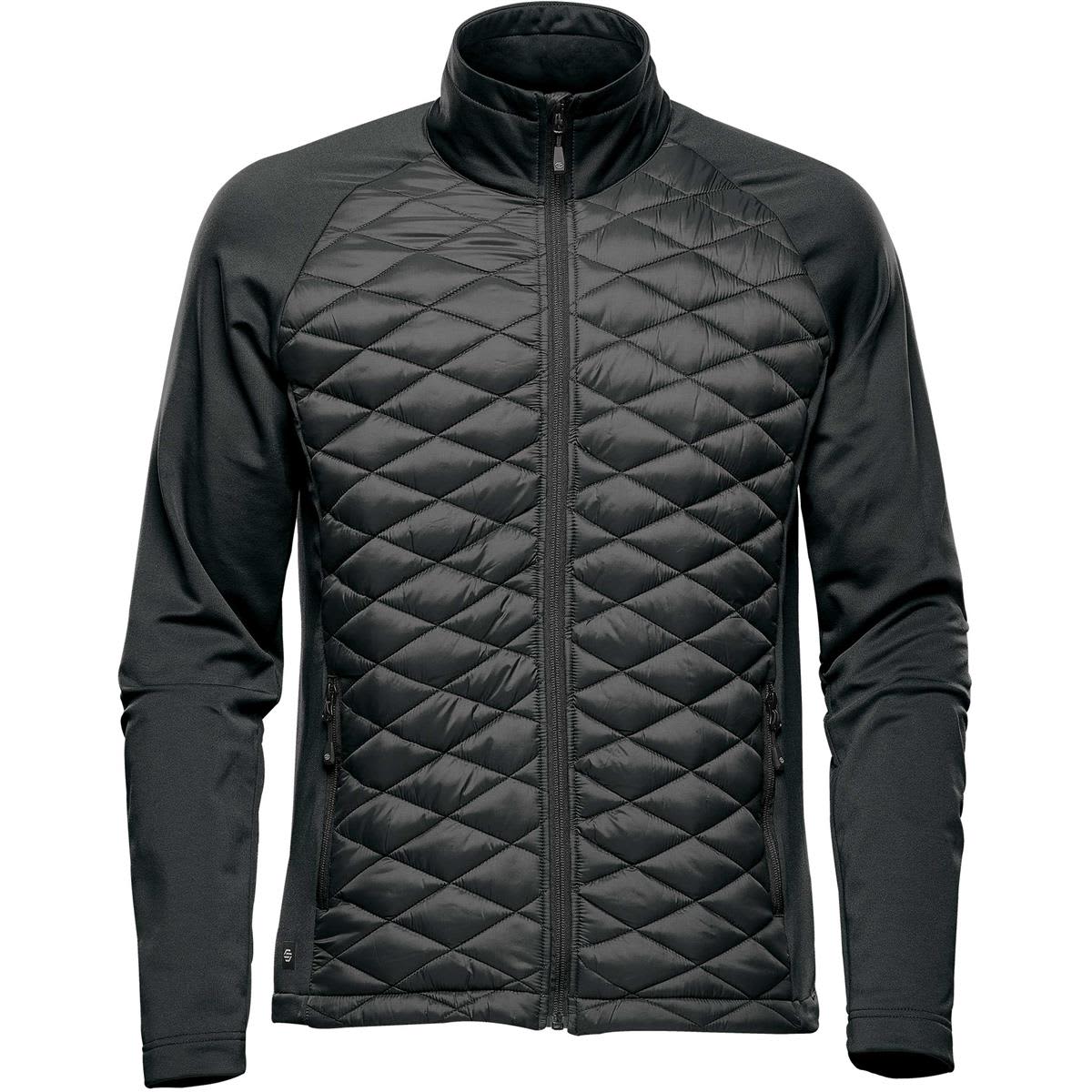 A black and dark green Men's Boulder Thermal Shell jacket with a quilted front and full zip closure. It features branding. Men's Boulder Thermal Shell - Image 1