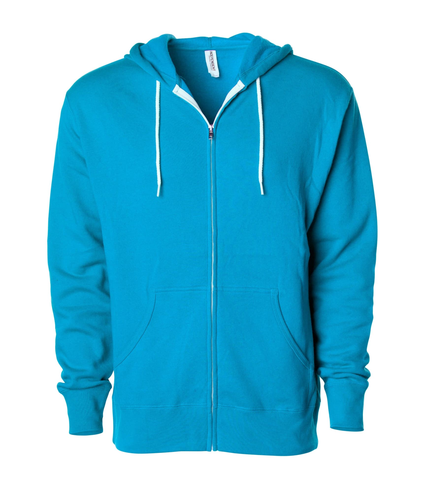A turquoise unisex lightweight zip hood with a front zip and kangaroo pockets, featuring a logo. Unisex Lightweight Zip Hood - Image 1