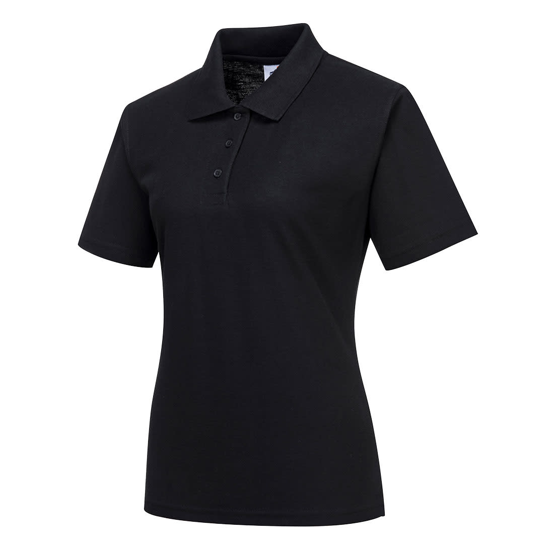 A women's black polo shirt with a collar, short sleeves, and a front button placket, featuring a logo. Naples Women's Polo Shirt S/S - Image 1
