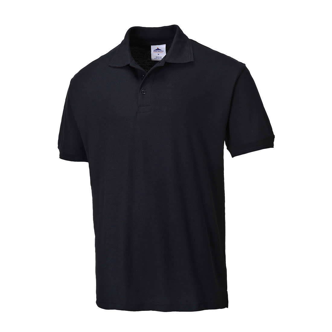 A black polo shirt with a collar and three-button placket. It features a logo on the chest. Naples Polo Shirt S/S - Image 1
