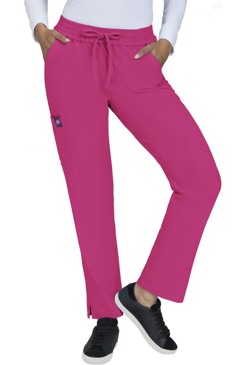 A pair of pink pants with a drawstring waist, side pockets, and a logo on the side. Bergamot Pant - Image 1