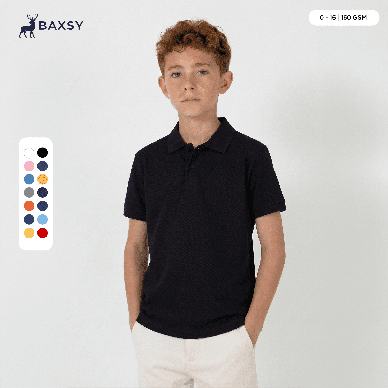 A navy polo shirt for youth, featuring a collar and short sleeves. It has a logo and is available in multiple colours. Youth Core Polo - Image 1