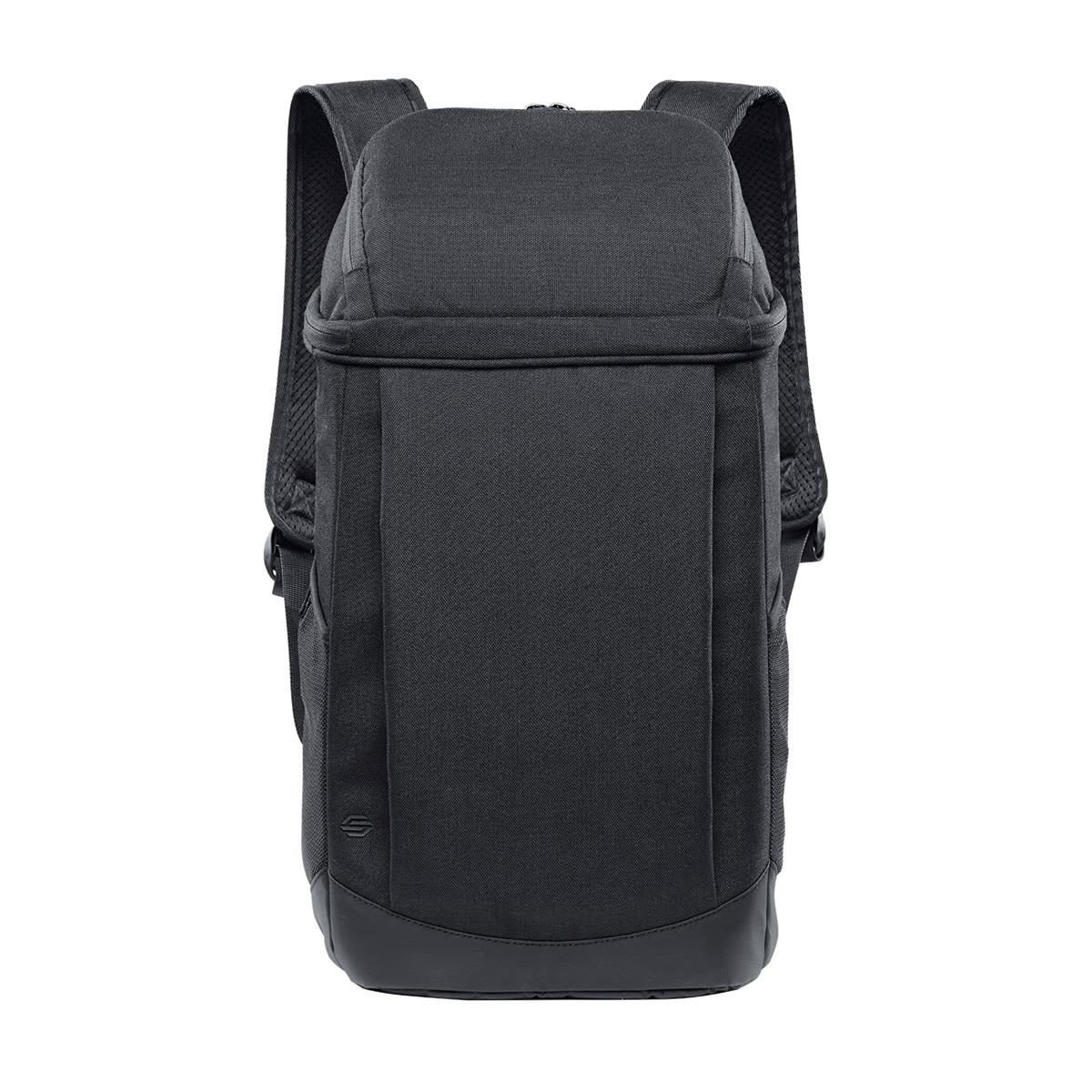 A black cooler backpack with adjustable shoulder straps and a smooth exterior, featuring a logo on the front. Aquarius 24 Cooler Backpack - Image 1