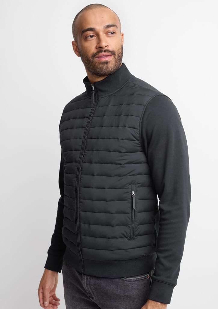 A men's tailored jacket in black, featuring quilted detailing and a zippered pocket on the side. Mens Tailor Jacket - Image 1