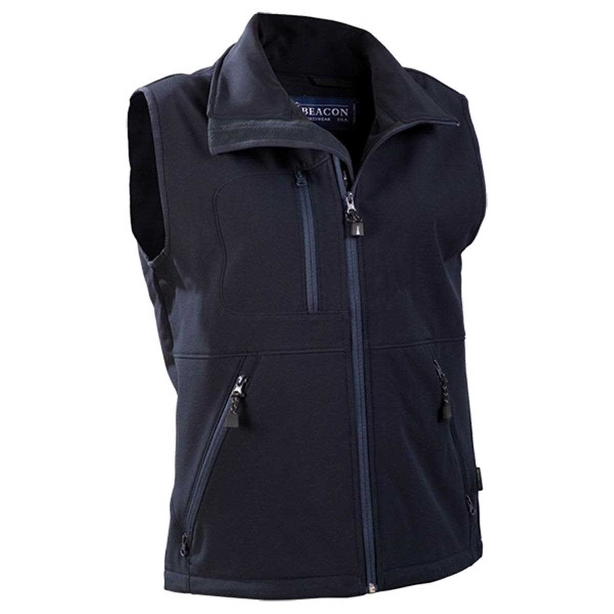 A men's softshell vest in dark grey with multiple zippered pockets and a high collar, featuring a logo. Montana Men's Softshell Vest - Image 1