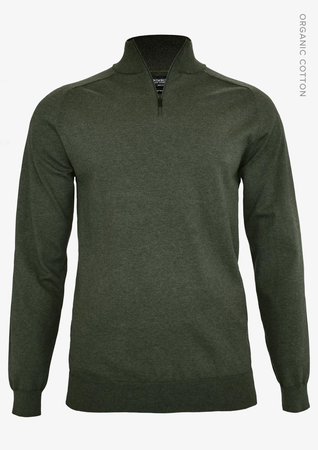 A men’s 1/4-zip knitwear in dark green, featuring long sleeves and a collar, with a small logo on the chest. Brighton 1/4-Zip Men Knitwear - Image 1