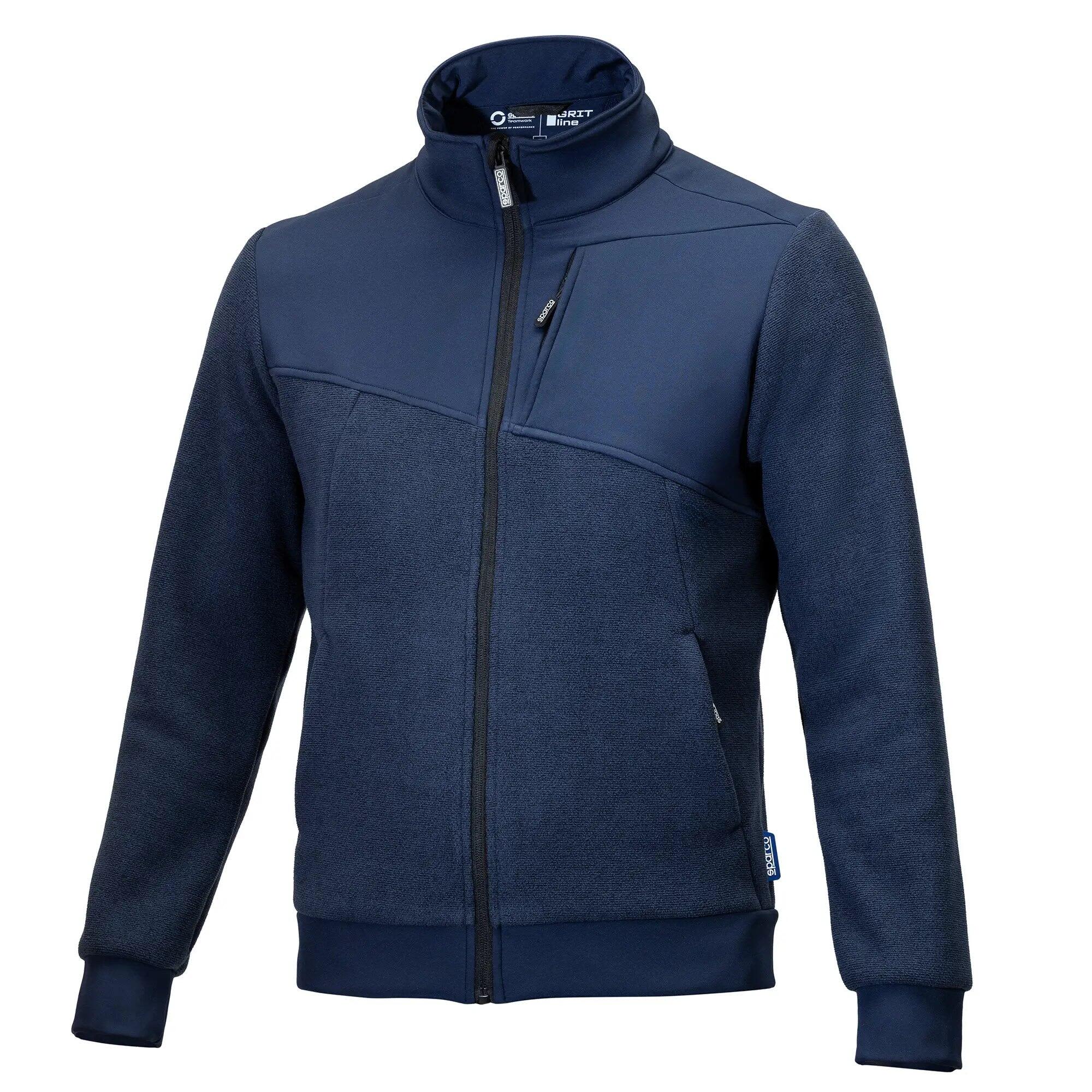 A navy blue full zip fleece jacket with a high collar and a logo on the chest. Grit Crestone Full Zip Fleece - Image 1
