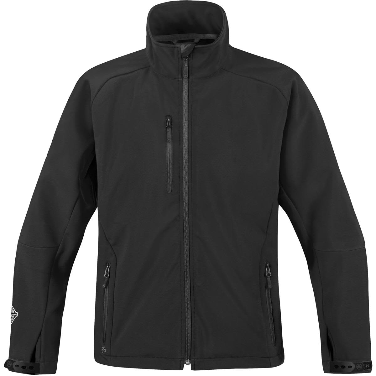 A black ultra-light shell jacket with a high collar and multiple zippered pockets. It features a logo on the front. Women's Ultra-Light Shell - Image 1
