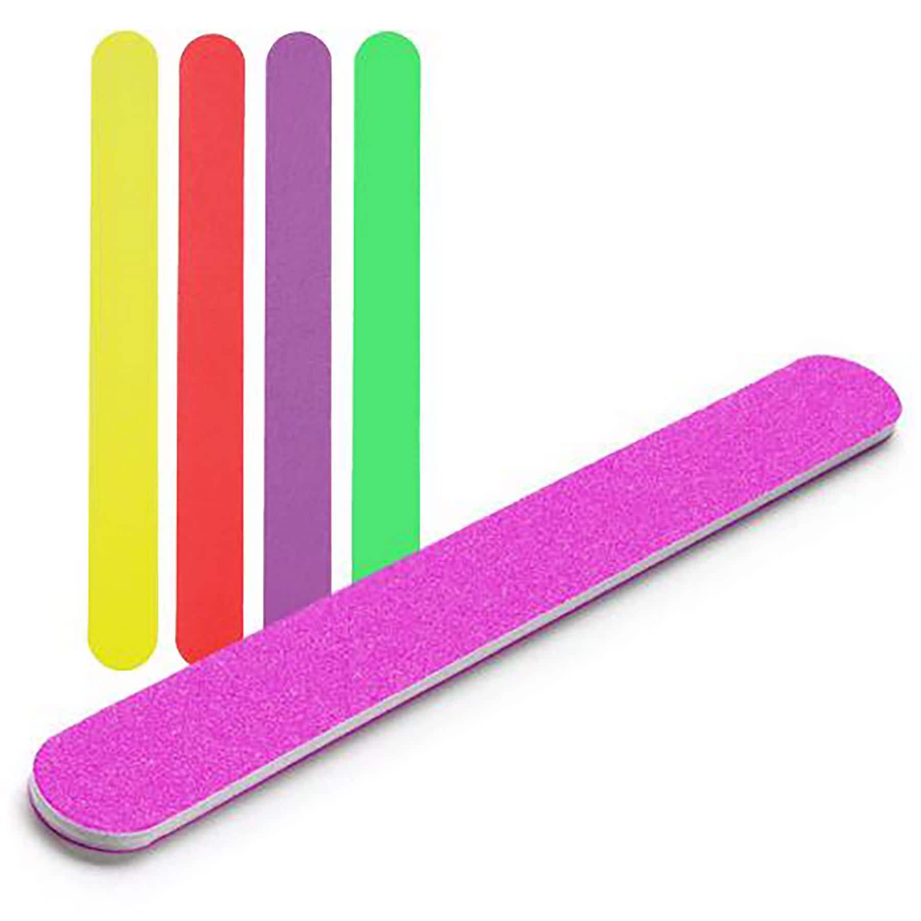 A pink nail file with four additional coloured nail files in yellow, red, green, and purple. Each file has a textured surface. Eva Nail File - Image 1