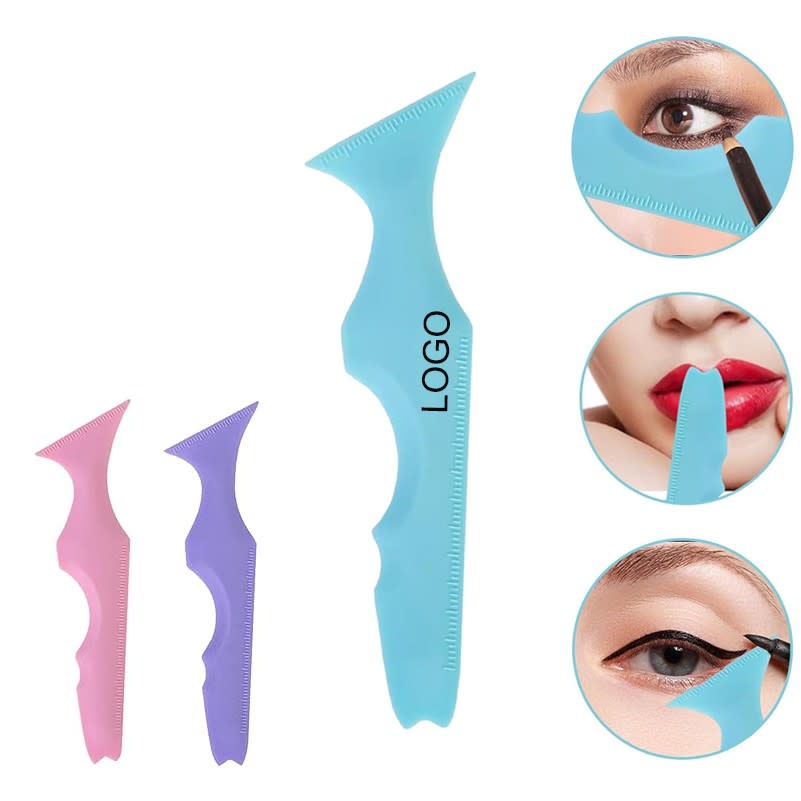 A set of three silicone eyeliner stencils in blue, pink, and purple, featuring different shapes for winged eyeliner application. 5 in 1 Silicone Eyeliner Stencil / Winged Liner - Image 1