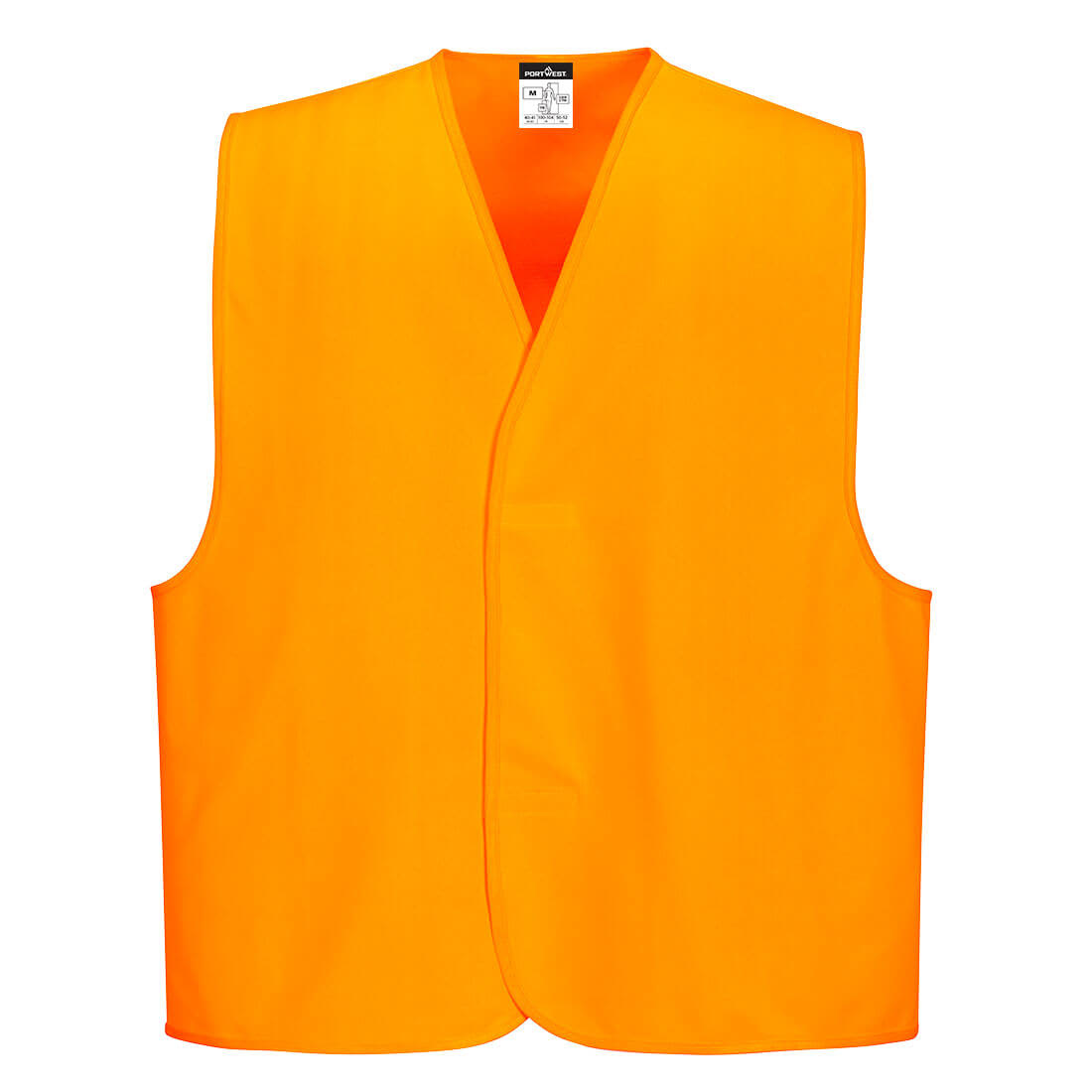 An orange hi-vis vest with a sleeveless design, featuring a simple cut and a label inside. Hi-Vis Day Vest - Image 1